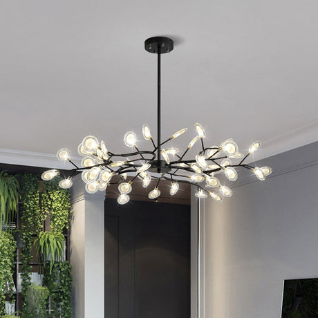 Modern Branching Chandelier: Metallic Multi-Light Suspension Lamp In Black