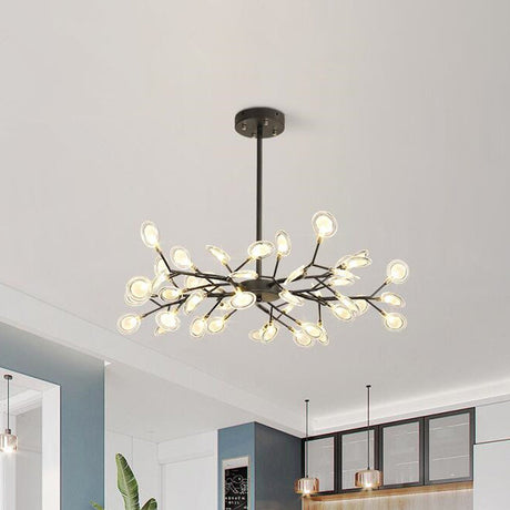 Modern Branching Chandelier: Metallic Multi-Light Suspension Lamp In Black