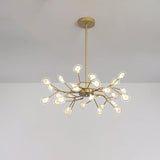 Modern Gold Chandelier With Branch Arm: Multi-Light Metal Pendant
