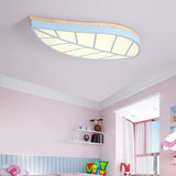 Blue Leaf Led Ceiling Lamp For Childs Bedroom - Cartoon Acrylic Flush Mount Light / 16 Warm