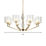 Elegant Gold Grid Cylinder Shade Chandelier For Study Room