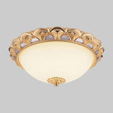 14’/16’ W Led Flushmount Classic Style Gold Ceiling Light Fixture With Opaline Glass Cloche
