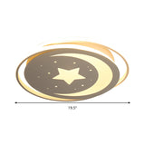 White Metal Moon&Star Ceiling Light - Creative Led Flush Mount For Kids Bedroom & Corridor