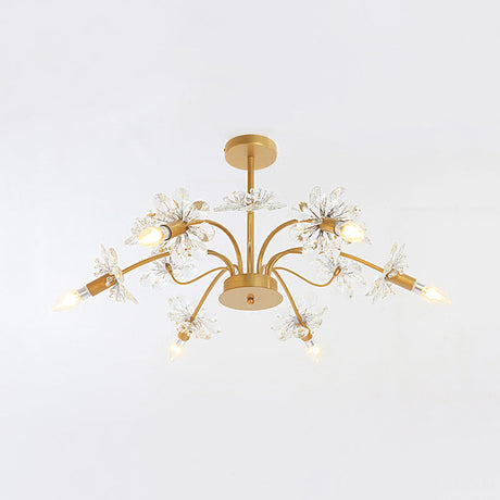 Gold Candle Chandelier With Crystal Dandelion - Elegant Ceiling Pendant Light For Hotels