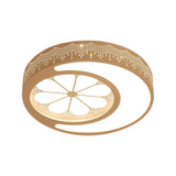 Childrens Metallic Ceiling Lamp: Circular Led Flush Mount Light With Crescent And Flower Design For