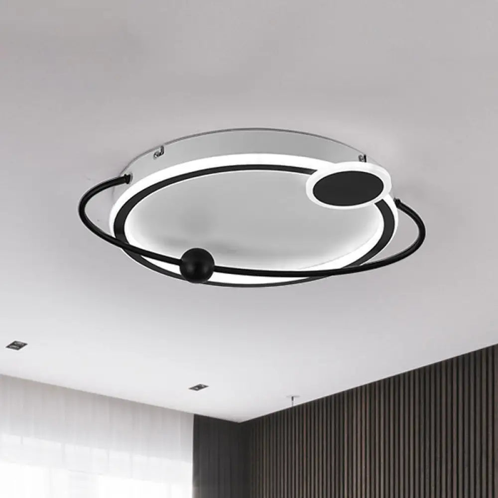 19’/23.5’ Modern Metallic Led Flush Mount Lamp In Black With Warm/White Light / 19’ White