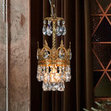Traditional Crown-Shape Crystal Flush Hanging Lamp Kit With Hand Cut Brass Frame