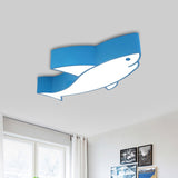 Kids Led Shark Ceiling Light With Colorful Acrylic Shade - Flush Mount Recessed Lighting