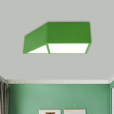 Nordic Led Trapezoid Close To Ceiling Lamp - Blue/Red/Yellow Flush Mount Fixture With Acrylic Shade