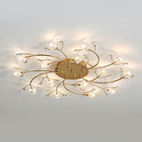 Gold Crystal Spiral Branch Flush Ceiling Lamp - Minimalist 15-Head Mounted Light