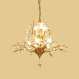 Rustic Crystal Suspension Pendant Light - Gold Tree Design 8-Bulb Chandelier Dining Table Ceiling