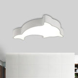 Dolphin Led Ceiling Light For Childrens Bedroom - White/Red/Yellow Acrylic Flush Mount Fixture White