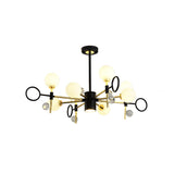 Modern Nordic Style Black Pendant Chandelier With 6/8 Lights And Globe Glass Shade