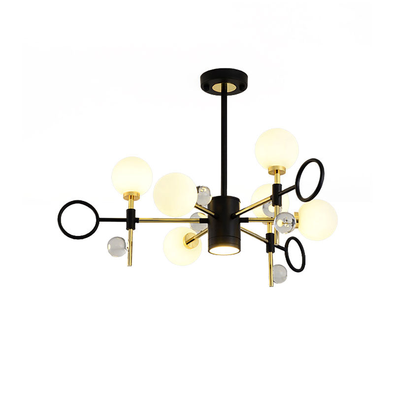 Modern Nordic Style Black Pendant Chandelier With 6/8 Lights And Globe Glass Shade