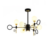 Modern Nordic Style Black Pendant Chandelier With 6/8 Lights And Globe Glass Shade