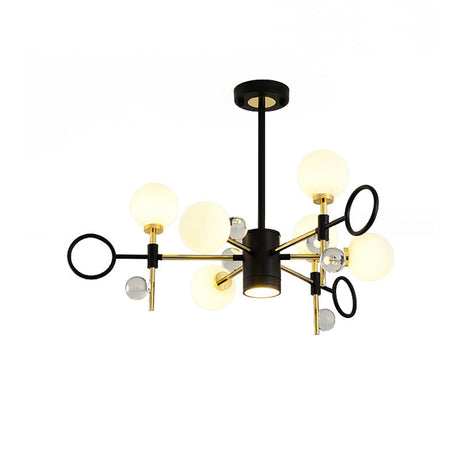Modern Nordic Style Black Pendant Chandelier With 6/8 Lights And Globe Glass Shade