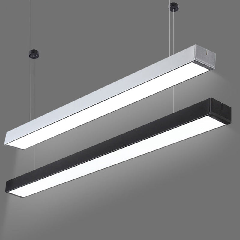 Minimalist Acrylic Linear Led Hanging Light Black/White Ceiling Pendant Lamp For Office - 2/3/4 Wide