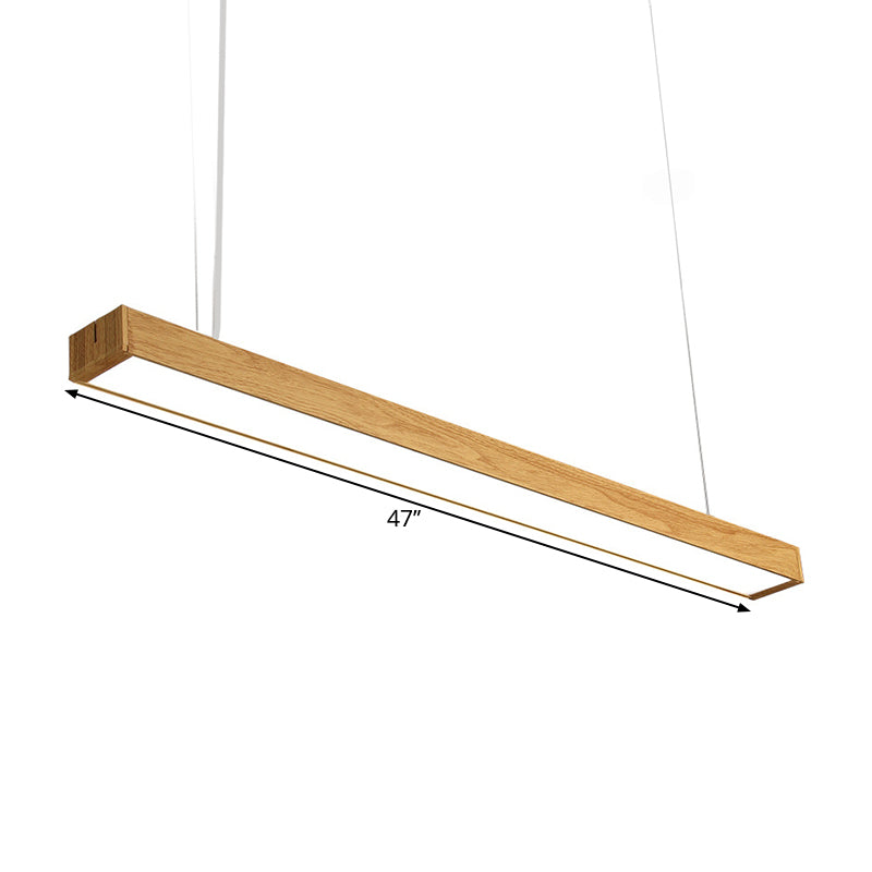 Nordic Style Aluminum Linear Pendant Lamp With Wood Accents - Led Ceiling Hang Light In 23.5/47/71