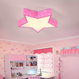 Kids Bedroom Metallic Star Flush Ceiling Light In Macaron Red Green And Pink - Led Flushmount