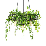 Retro Wagon Wheel Chandelier - Iron Pendant Light In Black 1/3/6-Light With Decorative Plant