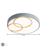 Nordic Flush Ceiling Light | Grey/White Rounded 14/18/21.5 Width Led Metallic Fixture