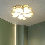 Contemporary Crystal Block Led Gold Ceiling Mounted Fixture - Flower Design With Warm/White Light