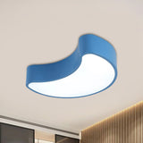 Semi-Moon Led Acrylic Flush Mount Ceiling Fixture For Kids Leisure Area - White/Red/Yellow Lighting