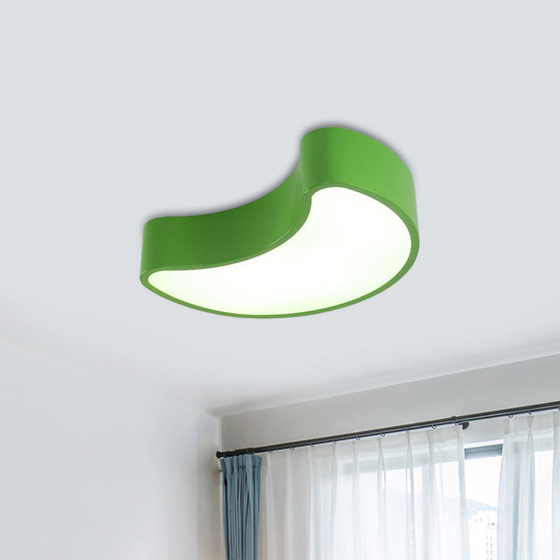 Semi-Moon Led Acrylic Flush Mount Ceiling Fixture For Kids Leisure Area - White/Red/Yellow Lighting