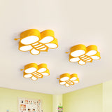 Cartoon Bee Led Ceiling Lamp For Kids Room In Yellow With Warm/White Light