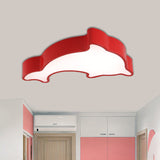 Cartoon Dolphin Led Flushmount Light For Childrens Room - Acrylic Ceiling Mounted Green/Blue/Red