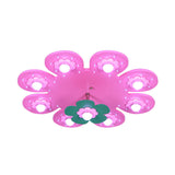 9-Light Flower Flush Mount Kids Wood Ceiling Lamp For Nursing Room And Girls Bedroom