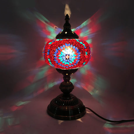 Vintage Bronze Table Lamp With Colorful Glass Shade - 1 Head Bedroom Task Lighting Watermelon Red