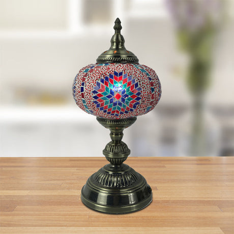 Vintage Bronze Table Lamp With Colorful Glass Shade - 1 Head Bedroom Task Lighting