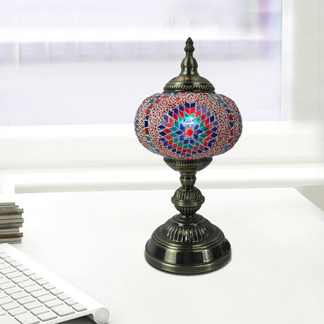 Vintage Bronze Table Lamp With Colorful Glass Shade - 1 Head Bedroom Task Lighting
