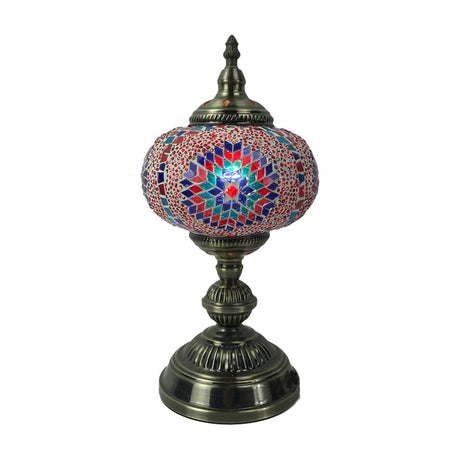 Vintage Bronze Table Lamp With Colorful Glass Shade - 1 Head Bedroom Task Lighting