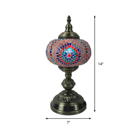 Vintage Bronze Table Lamp With Colorful Glass Shade - 1 Head Bedroom Task Lighting
