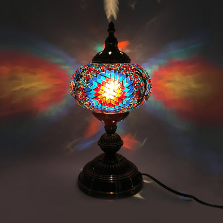 Vintage Bronze Table Lamp With Colorful Glass Shade - 1 Head Bedroom Task Lighting Blue
