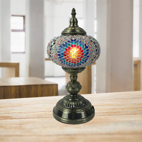 Vintage Bronze Table Lamp With Colorful Glass Shade - 1 Head Bedroom Task Lighting