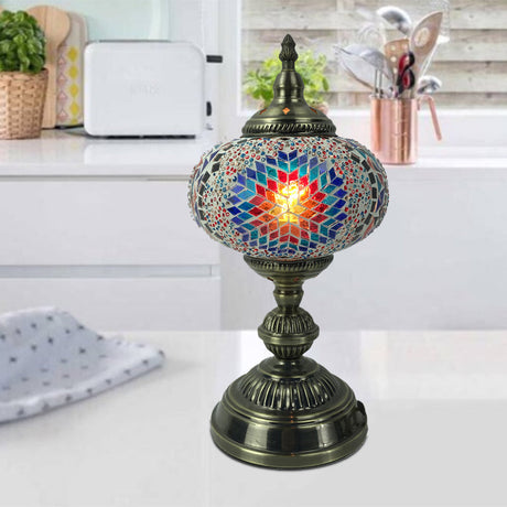 Vintage Bronze Table Lamp With Colorful Glass Shade - 1 Head Bedroom Task Lighting