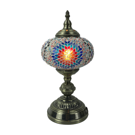 Vintage Bronze Table Lamp With Colorful Glass Shade - 1 Head Bedroom Task Lighting