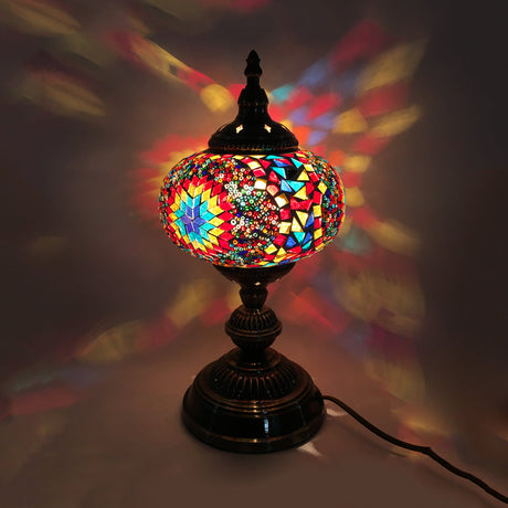 Vintage Bronze Table Lamp With Colorful Glass Shade - 1 Head Bedroom Task Lighting Red