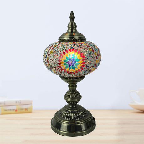 Vintage Bronze Table Lamp With Colorful Glass Shade - 1 Head Bedroom Task Lighting
