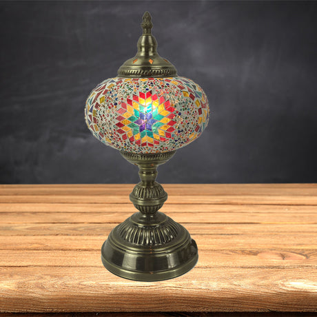 Vintage Bronze Table Lamp With Colorful Glass Shade - 1 Head Bedroom Task Lighting