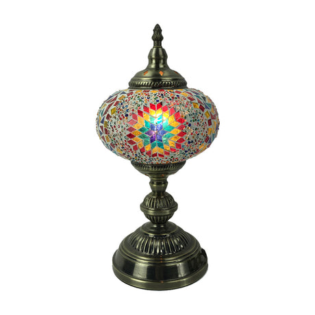 Vintage Bronze Table Lamp With Colorful Glass Shade - 1 Head Bedroom Task Lighting