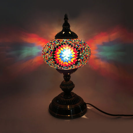 Vintage Bronze Table Lamp With Colorful Glass Shade - 1 Head Bedroom Task Lighting Multi-Color