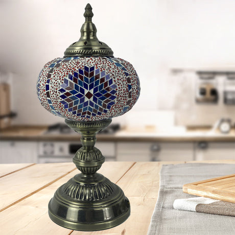Vintage Bronze Table Lamp With Colorful Glass Shade - 1 Head Bedroom Task Lighting