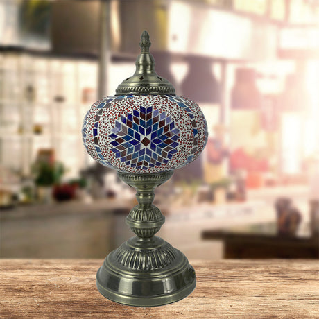 Vintage Bronze Table Lamp With Colorful Glass Shade - 1 Head Bedroom Task Lighting