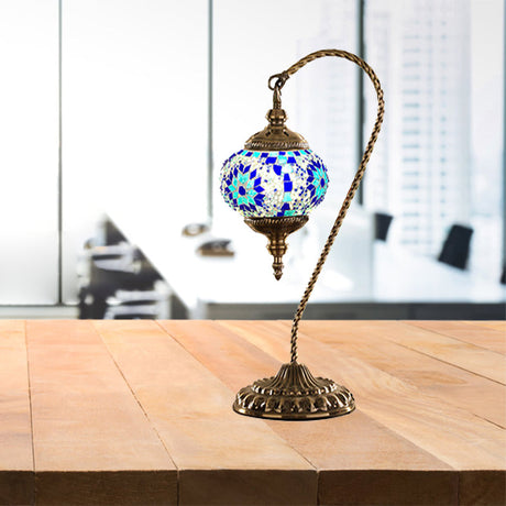 Traditional Red/White/Yellow Glass Table Lamp For Coffee Shop Nights - Global Design With Metal Base