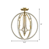 Crystal Gold Finish Semi Flush Ceiling Lamp With 3 Globe Heads - Traditional Lighting For Living