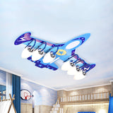 Blue Wood Jet Ceiling Light Fixture With 6 Cartoon Bulbs - Perfect For Childs Room